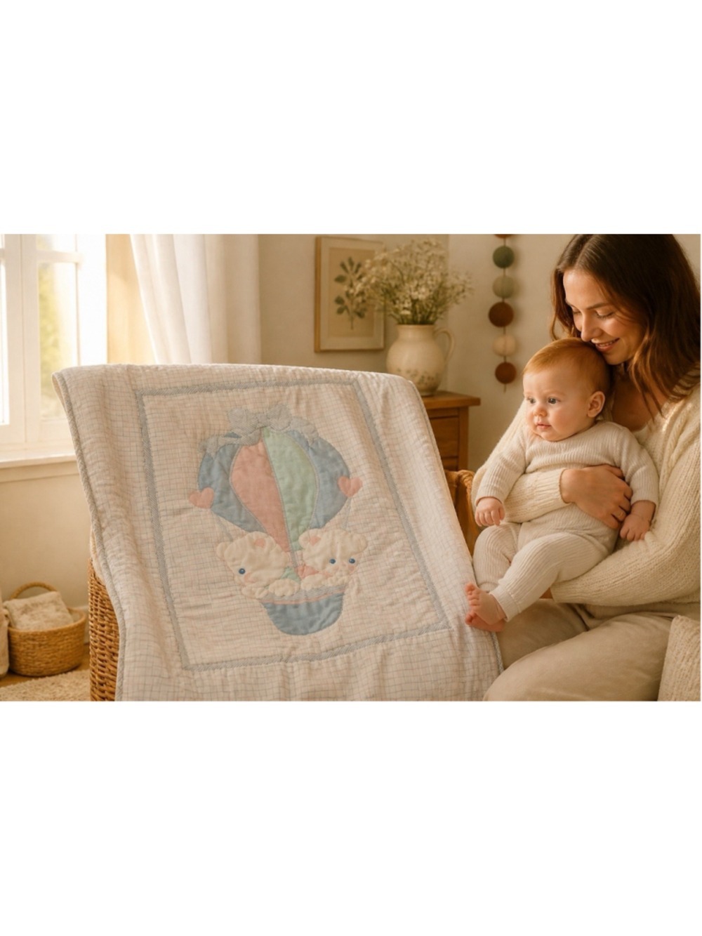 Vintage 80s 90s Bedtime Originals Pastel Baby Crib Quilt Blanket Nursery